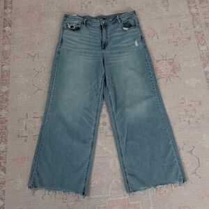 American Eagle Light Wash High Rise Cropped Wide Leg Jeans | 16 Short